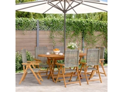 Vidaxl Cadeiras Jardim Reclináveis 6 Pcs Vime Pe/madeira Maciça Cinza
