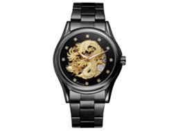 Relógio mecânico automático Forsining Dragon para homem, resistente à água (mostrador preto, pulseira preta)