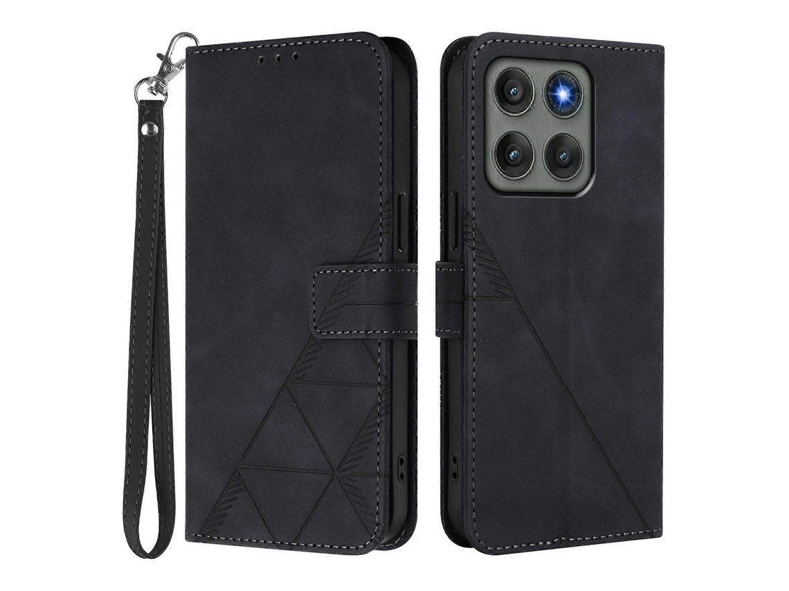 Capa De Couro Com Alça De Mão E Suporte Tipo Carteira Para Motorola Edge 60 Pro 5g, Preta