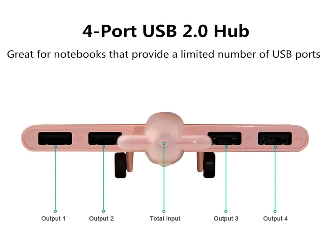 Criativo Leve Multi Portas Usb Hub Formato De Avião Para Macbook Mac Pro E Mini Múltiplas 4 Portas Alimentadas Por Usb 2.0 Hub Splitter Rosa Bestvite
