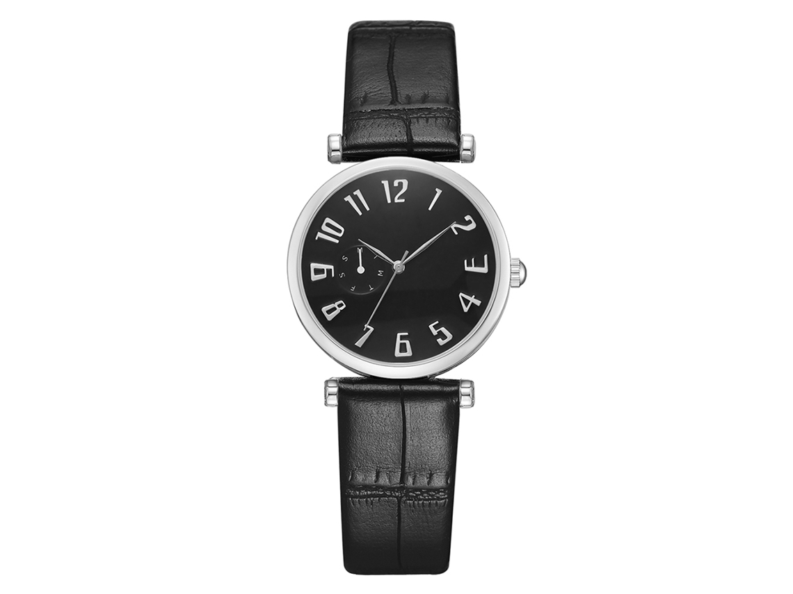 Reloj Casual Fashion Unisex De Cuarzo Con Correa De Cuero Pu (dial Plata Negro Pequeño)