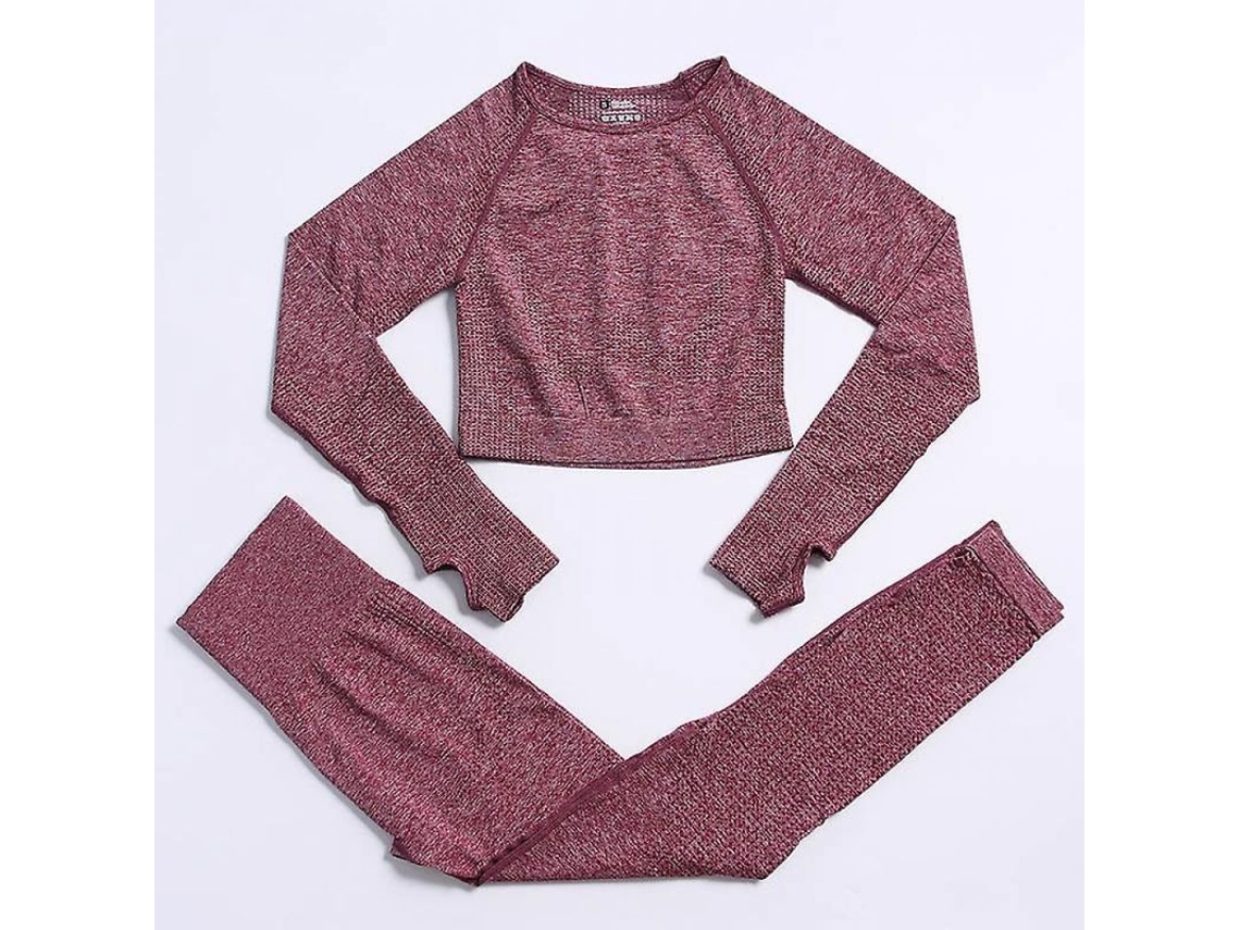Conjunto De Treinamento Para Mulher 2 Peças Top Esportivo E Leggins Sem Costuras Para Academia Yoga S Vino Rojo 2pcs16