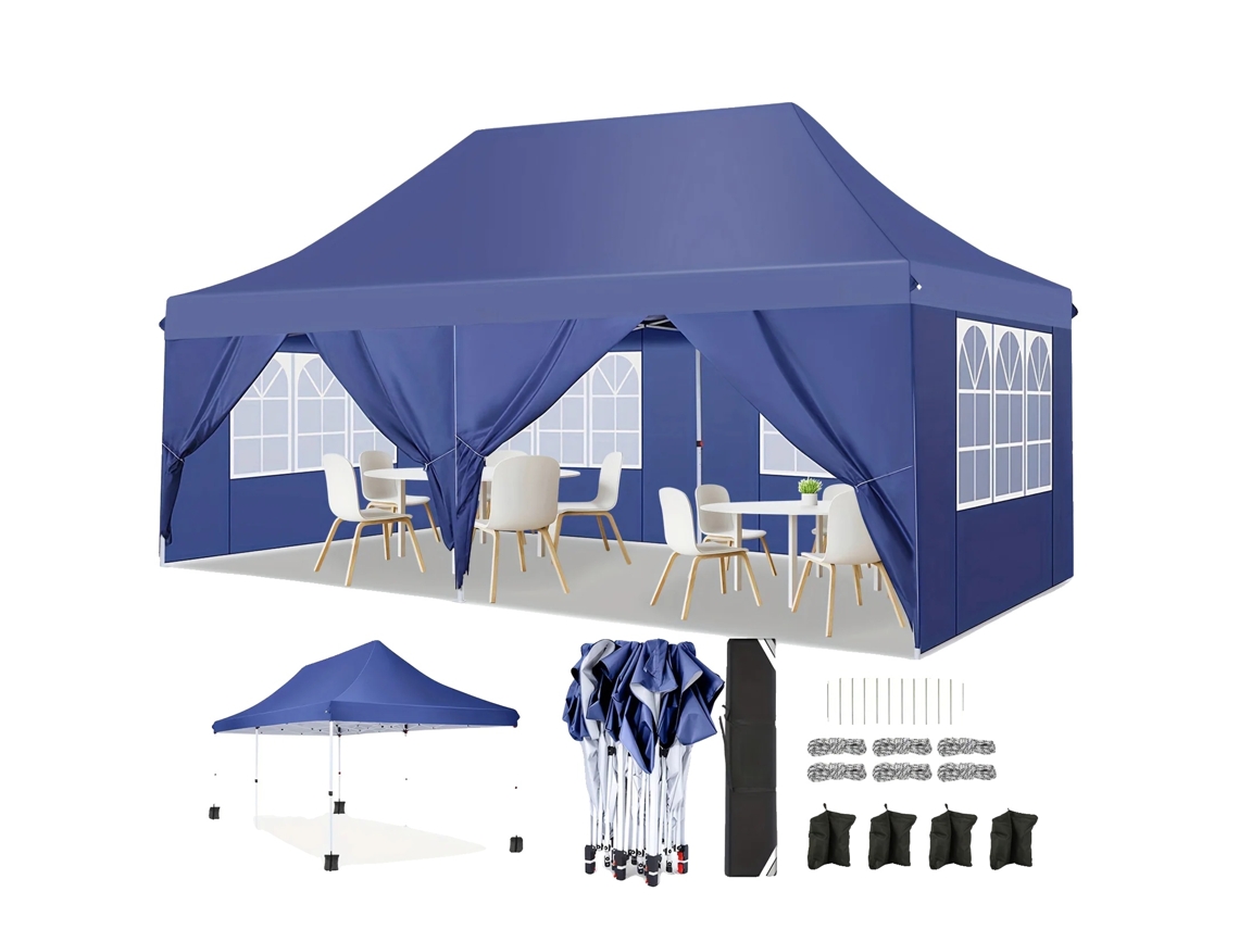 Gazebo Pop Up, Tecido Impermeável, Configurações De Altura Ajustáveis, Azul Marinho