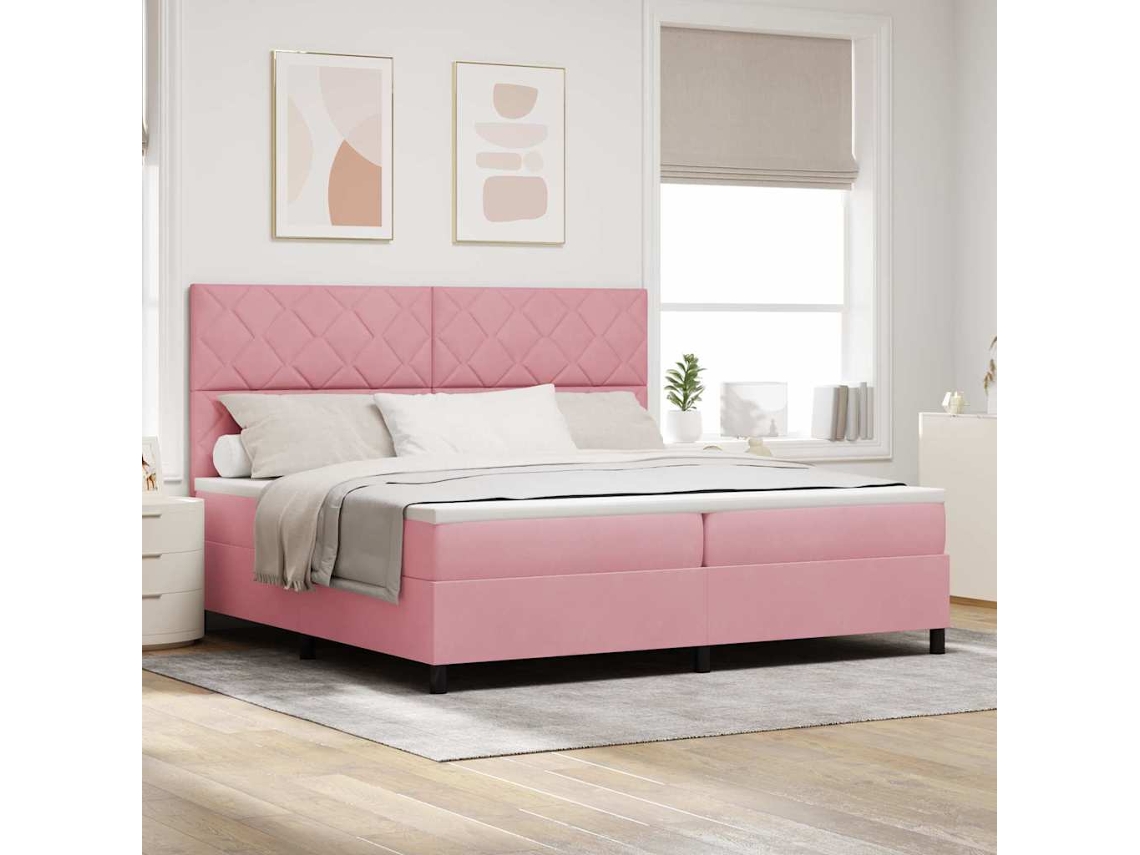 Vidaxl Cama Box Com Cabeceira Rosa 200 X 200 Cm Veludo