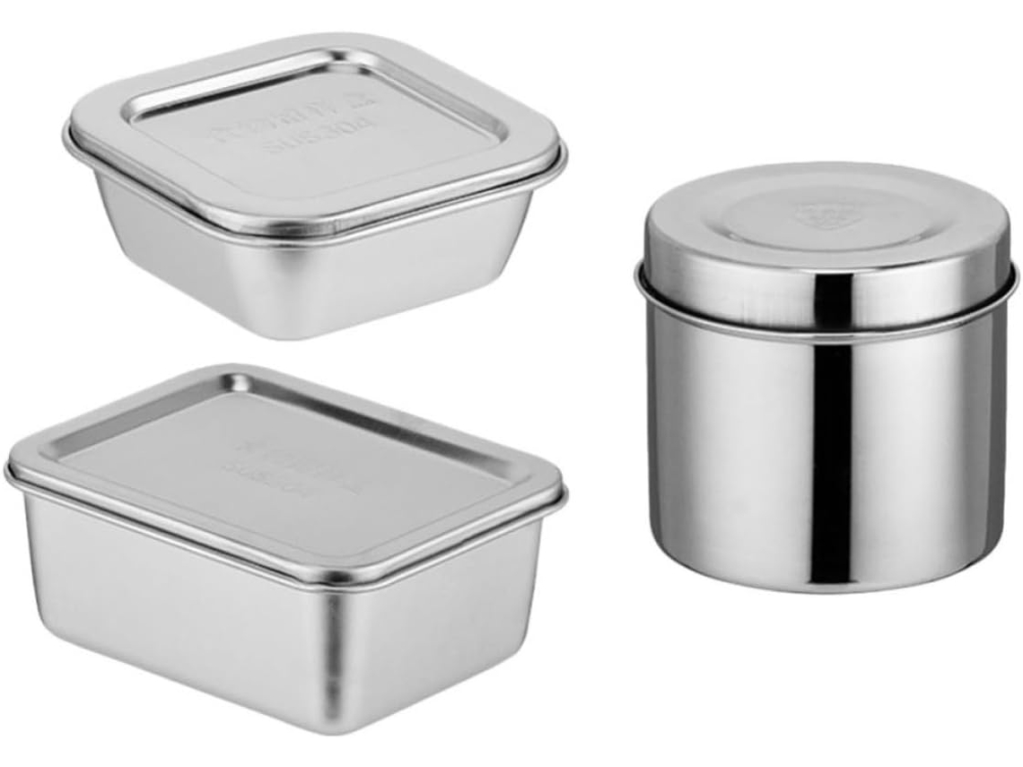 Conjunto De 3 Lancheiras Bento Com Tampa Aço Inoxidável, Prata