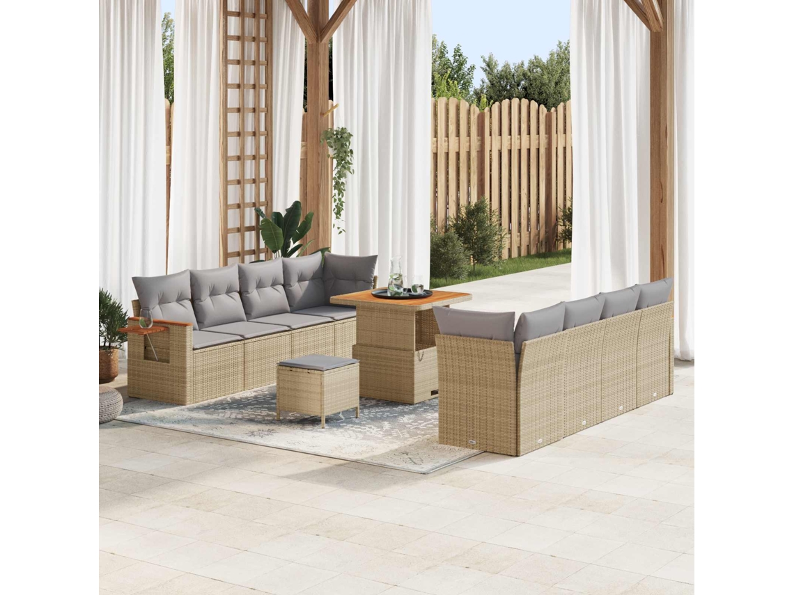 Vidaxl Conjunto De Sofá De Jardim 11 Pcs Bege Vime Pe