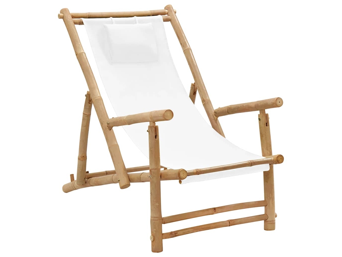 Vidaxl Cadeira De Terraço Em Bambu E Lona Branco Nata