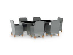 Vidaxl 7 Pcs Conj. Jantar Exterior + Almofadões Vime Pe Cinzento-claro