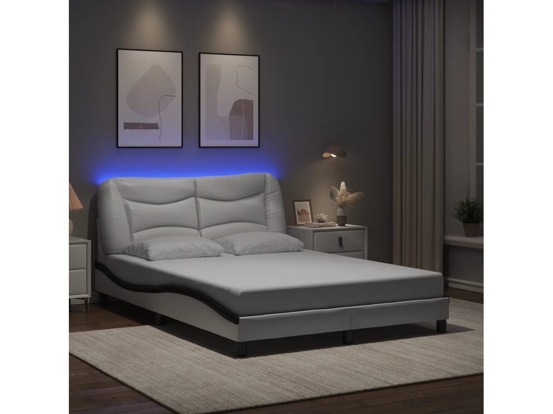 Vidaxl Estrutura De Cama Com Led Sem Colchão Hvar 120x200cm Branco/preto