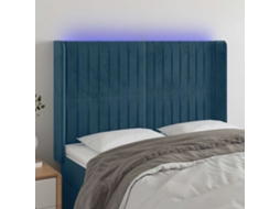 Vidaxl Cabeceira Cama C/ Luzes Led Veludo 147x16x118/128cm Azul-escuro