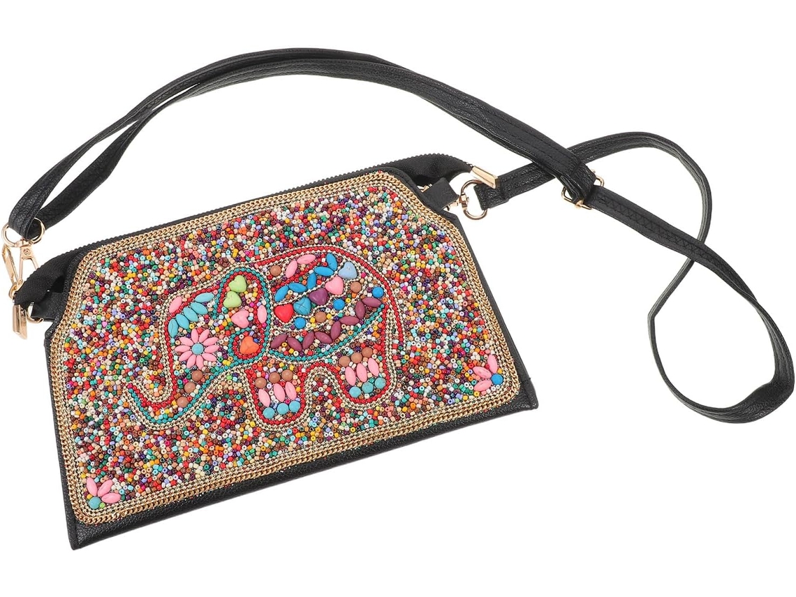 Bolsa De Ombro Feminina Com Miçangas, Modelo Clutch Com Estampa De Elefante, Leve E Prática.