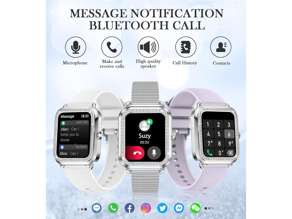 Smartwatch com Chamada Bluetooth Receber/Discar para Mulheres Tela Touch Hd de 1 6'' Relógio Digital com Monitor de Frequência Cardíaca Sono NISSGU