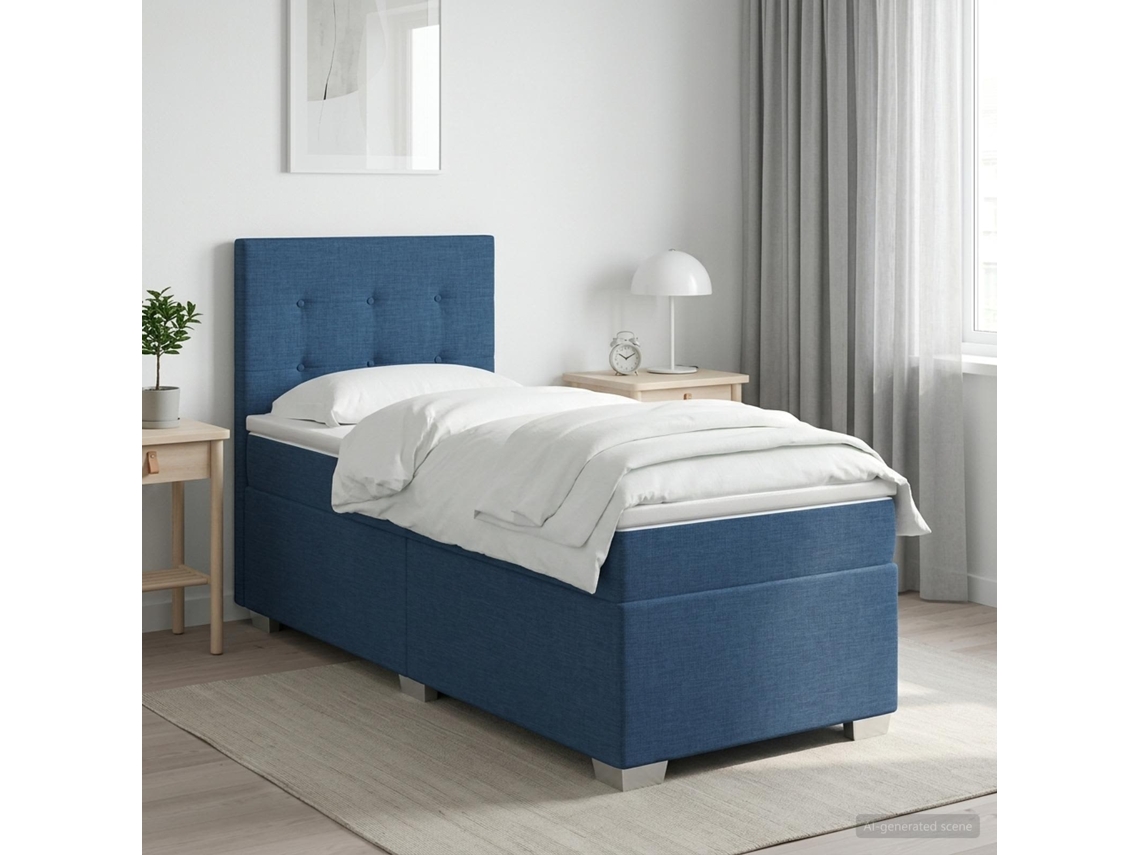 Vidaxl Cama Box Spring Com Colchão Azul 80 X 200 Cm Tecido