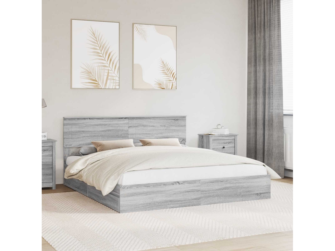 Vidaxl Cama Com Armazenamento Com Gaveta Cinza Sonoma 180 X 200 Cm