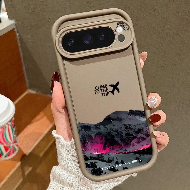 Capa Para Celular Google Pixel 9 Com Estampa De Avião E Montanha Nevada, À Prova De Choque, Em Tpu.