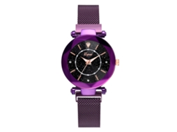 Relógio de Pulso Feminino de Quartzo com Padrão Céu Estrelado e Strass Cor Roxo