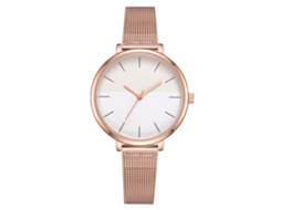 Relógio de Pulso Feminino Simples de Liga Ouro Rosa Malha Quartzo Casual (branco)