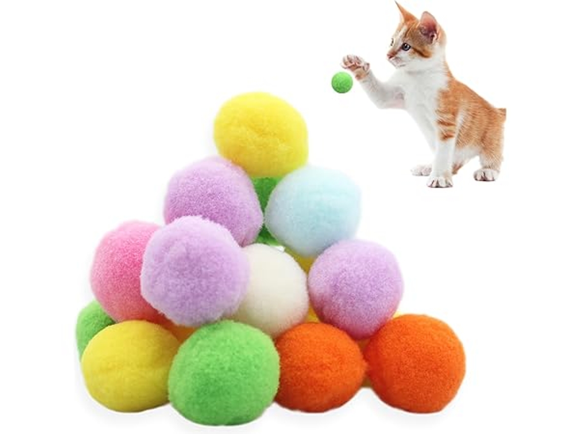 20 Bolas De Pelúcia Para Gatos, Macias, Brinquedos Interativos Internos, Treino Multicolorido (3 Cm), Ideal Para Crianças, Educativo, Dur...