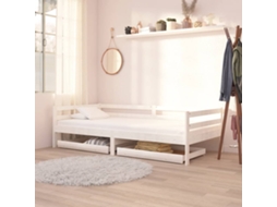 Sofá cama de 2 piezas con cajones, madera maciza de pino, color blanco