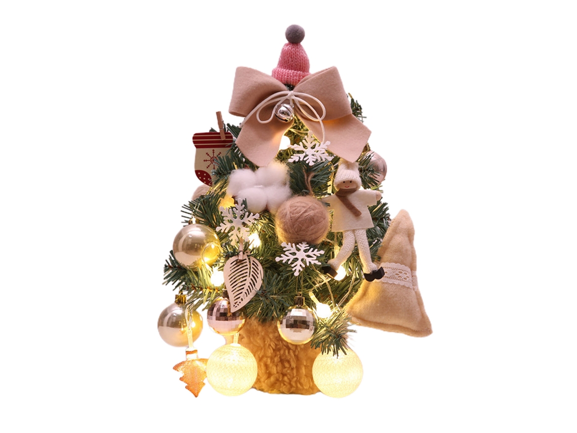Pequena Árvore de Natal com Luzes Ajustáveis Pvc Leve Mesa 35cm Bege Decoração Natalina S/MARCA