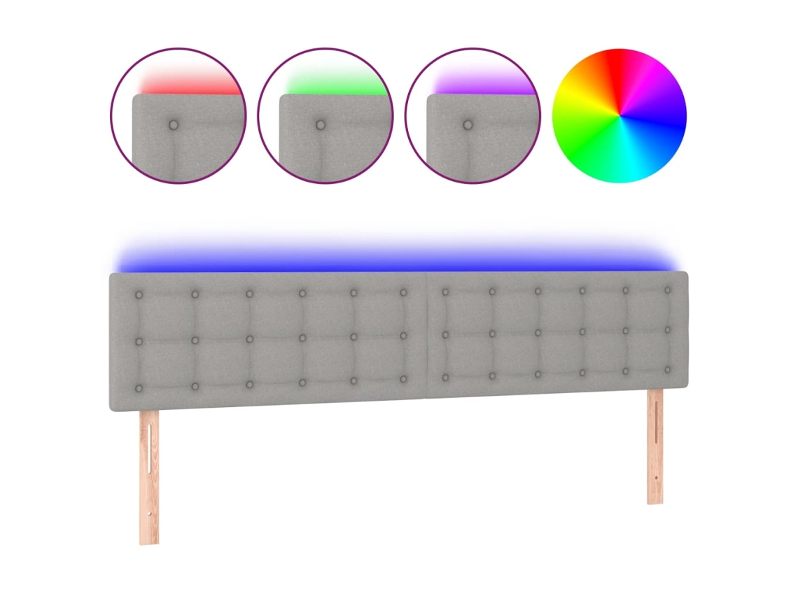 Cabeceira de Cama SFUSHOS com Luzes LED Tecido 160x5x78/88 cm Cinza Claro