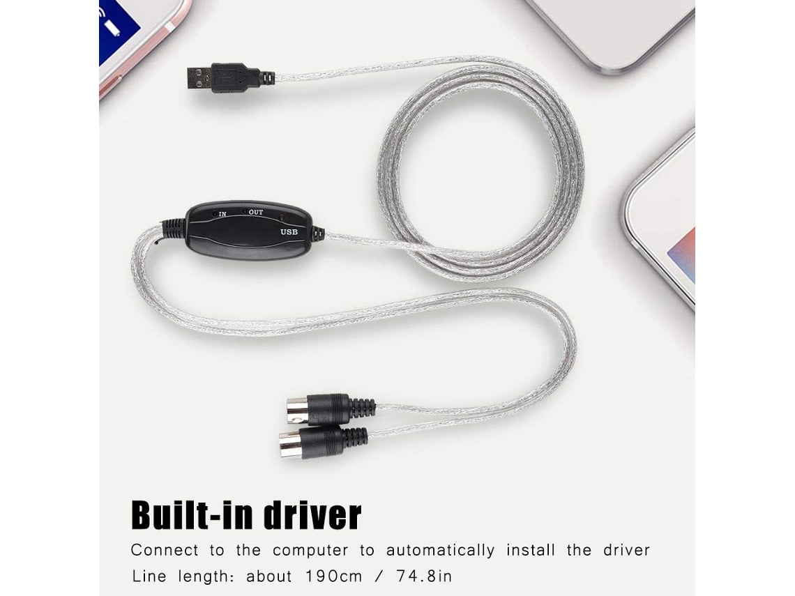 USB 2.0 To Midi Cable For Music Keyboard Piano Interface