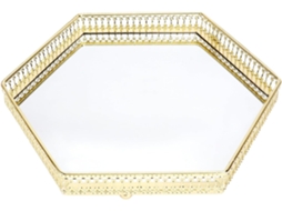 Bandeja Decorativa Hexagonal Grande Nuobesty Em Metal Espelhado Com Efeito De Vidro, Bandeja Organizadora.