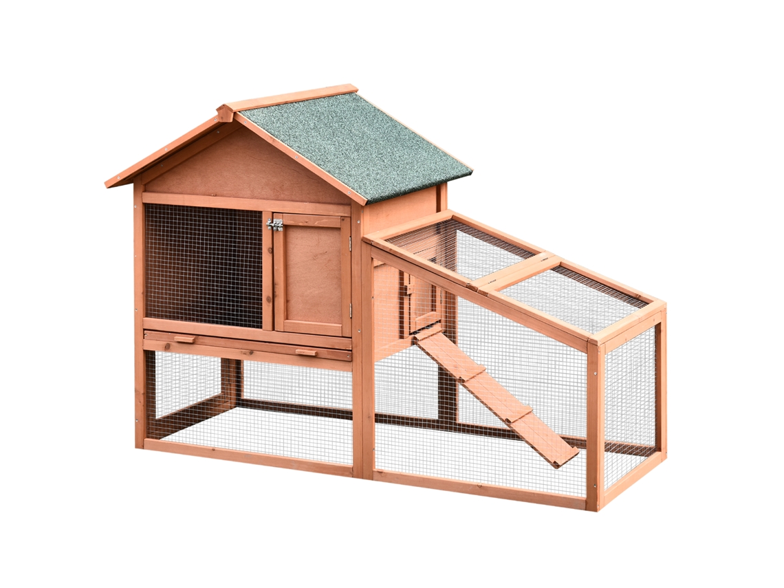 Casa para Coelhos de Madeira Coelheira para Exterior Teto de Tela de Asfáltica 144x64,5x100 Cm Madeira LAMAISON