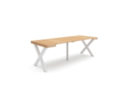Mesa Consola Extensível, 222x90x77cm, Para 10 Pessoas, Pés De Madeira, Carvalho
