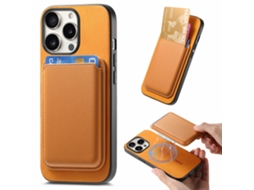 Capa Amovível Para Iphone 15 Pro Max Pele Sintética Magnética Com Porta-cartões Laranja
