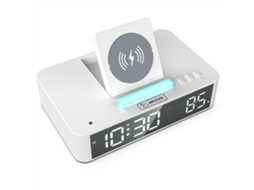 Despertador digital LED Baok-espejo com luz ambiente RGB, carregamento sem fio de 10 W e visor de temperatura para iPhone e Android.