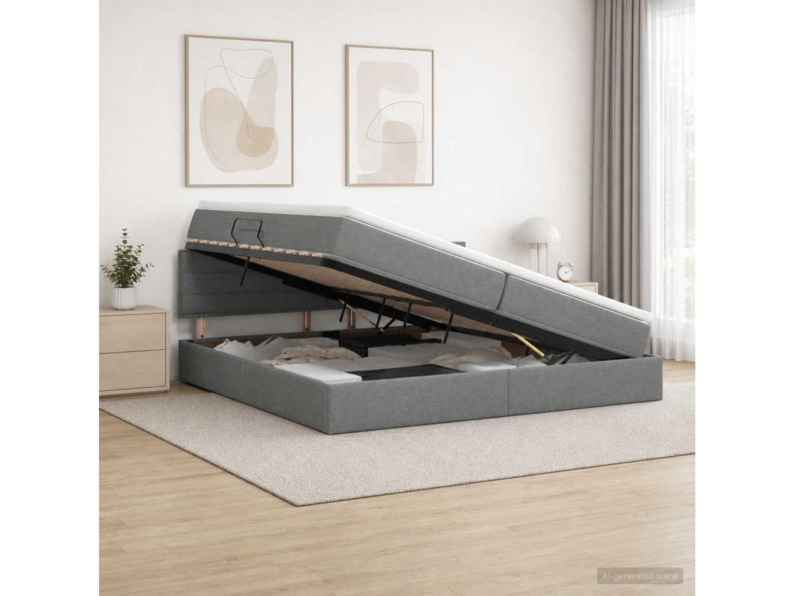 Vidaxl Cama Com Arrumação E Colchão Cinzento-escuro 200 X 200 Cm