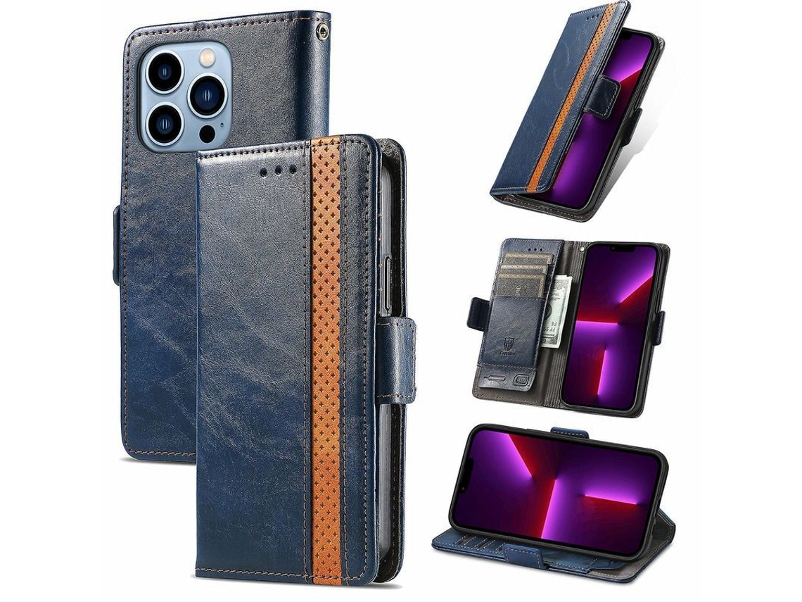 2026 capa Antichoque Compatível com Iphone 13 Pro Max Cor Azul de Tpu e Couro Pu