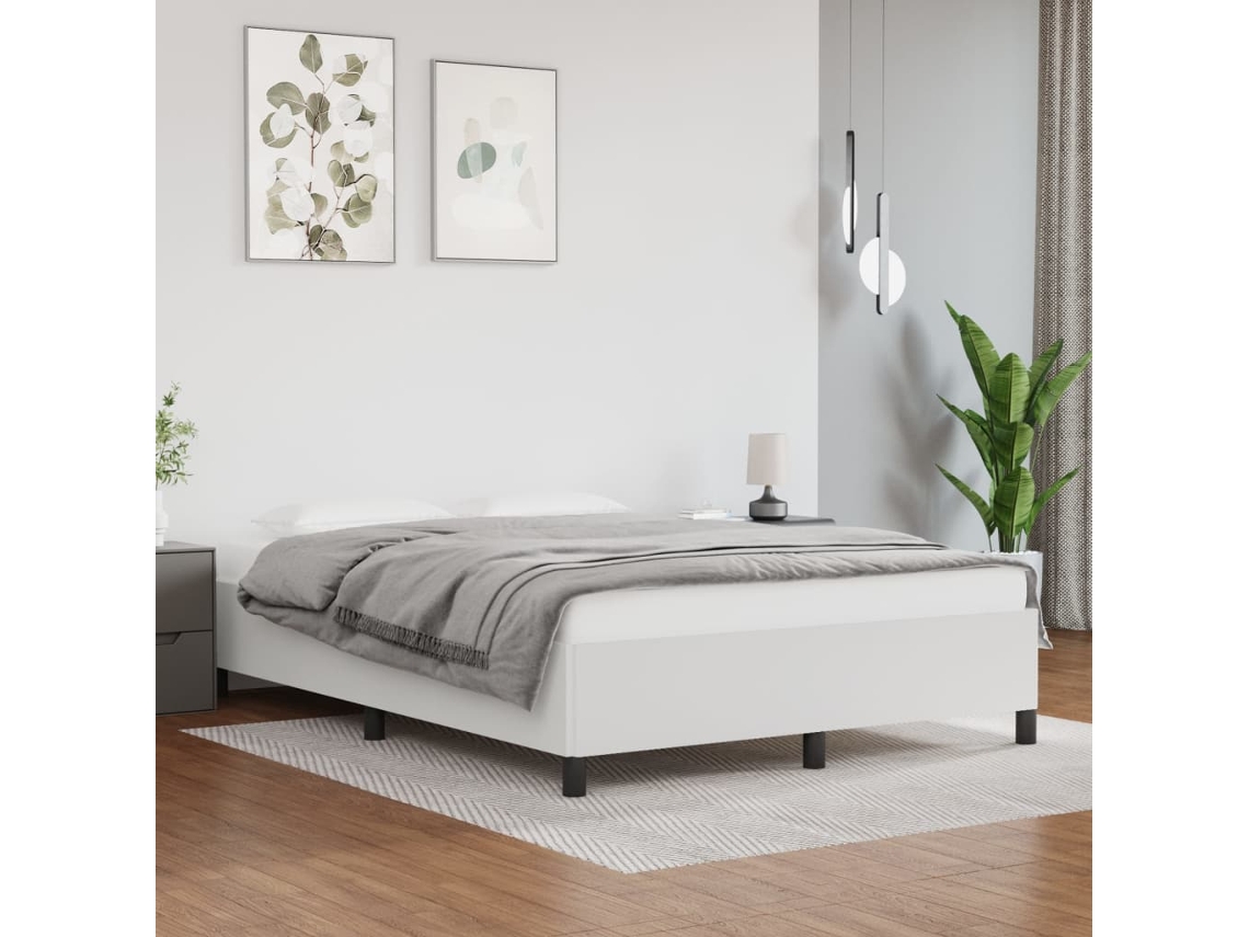 Vidaxl Estrutura De Cama 140x200 Cm Couro Artificial Branco