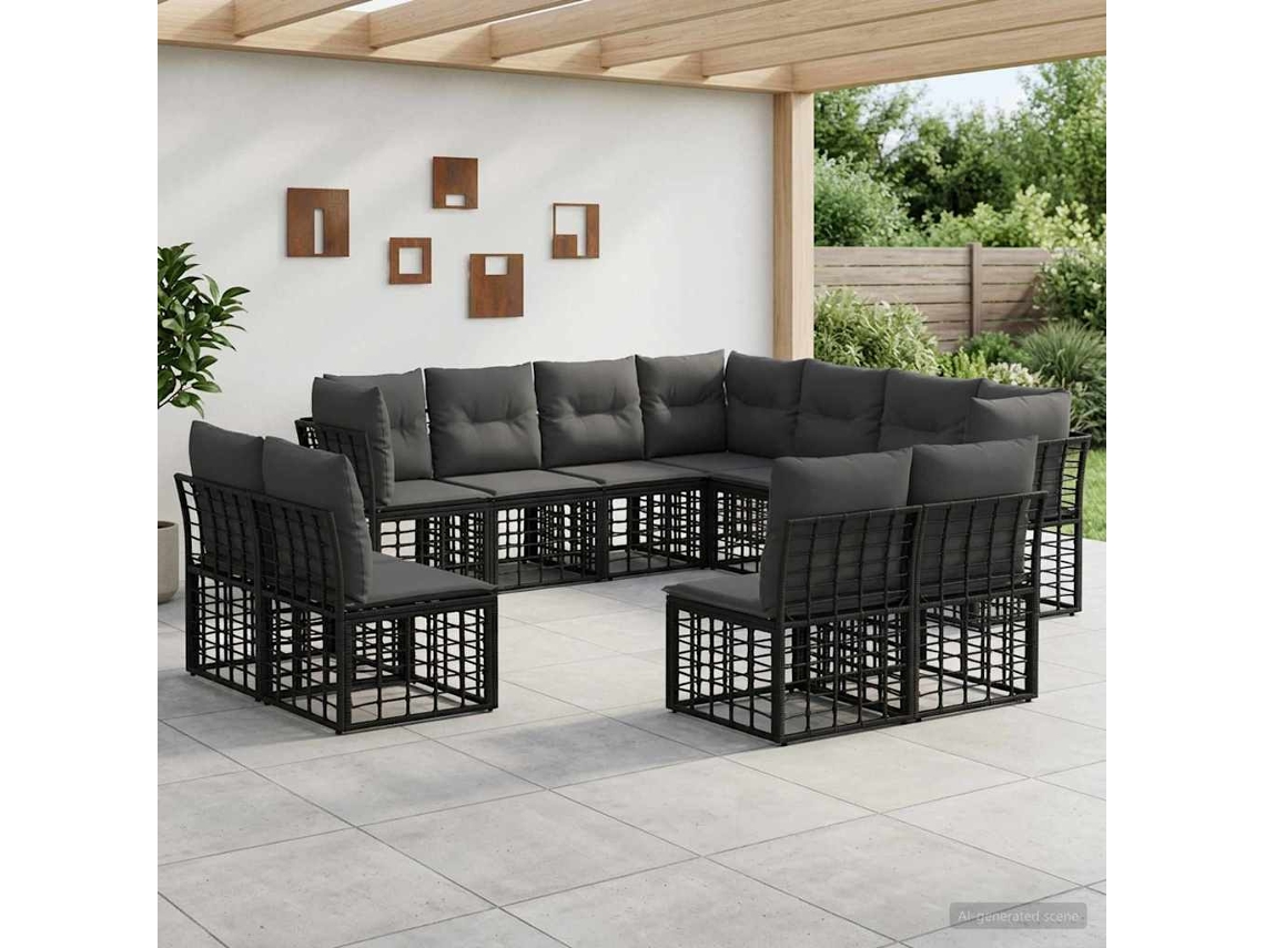 Vidaxl Conjunto De Sofás Para Exterior Preto Poliéster