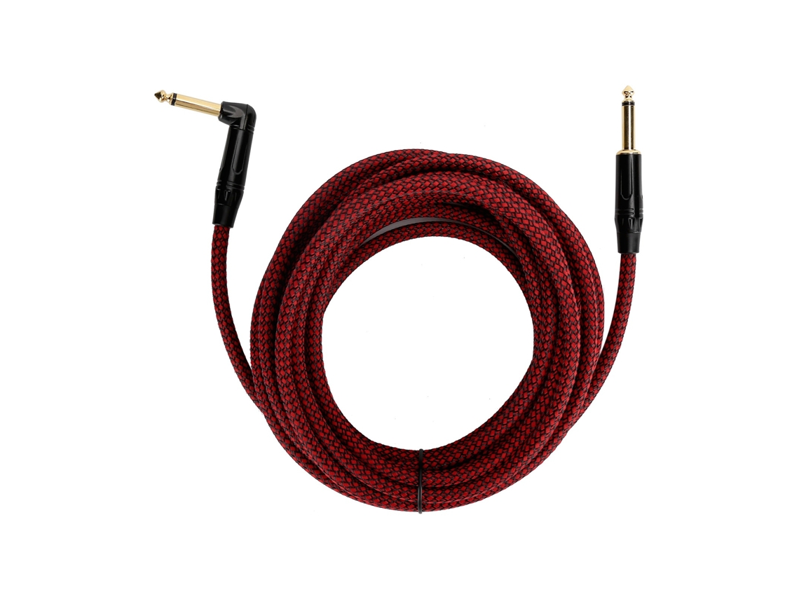Cabo de Guitarra Elétrica 6.35mm 6m, Conectores Dourados, AWG22, Malha de Algodão, JD6217