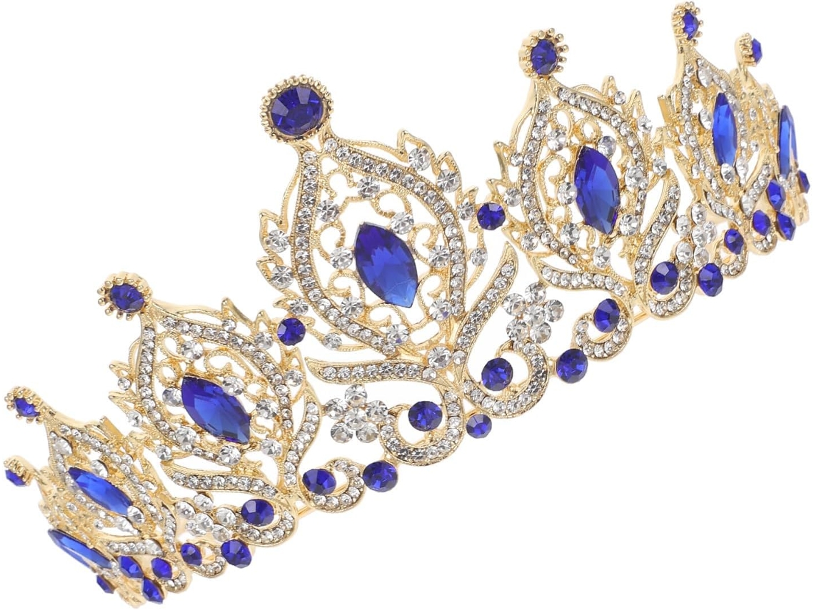 Tiara De Noiva Ciieeo Em Liga Metálica Com Cristais Azuis, Fácil De Colocar E Remover.