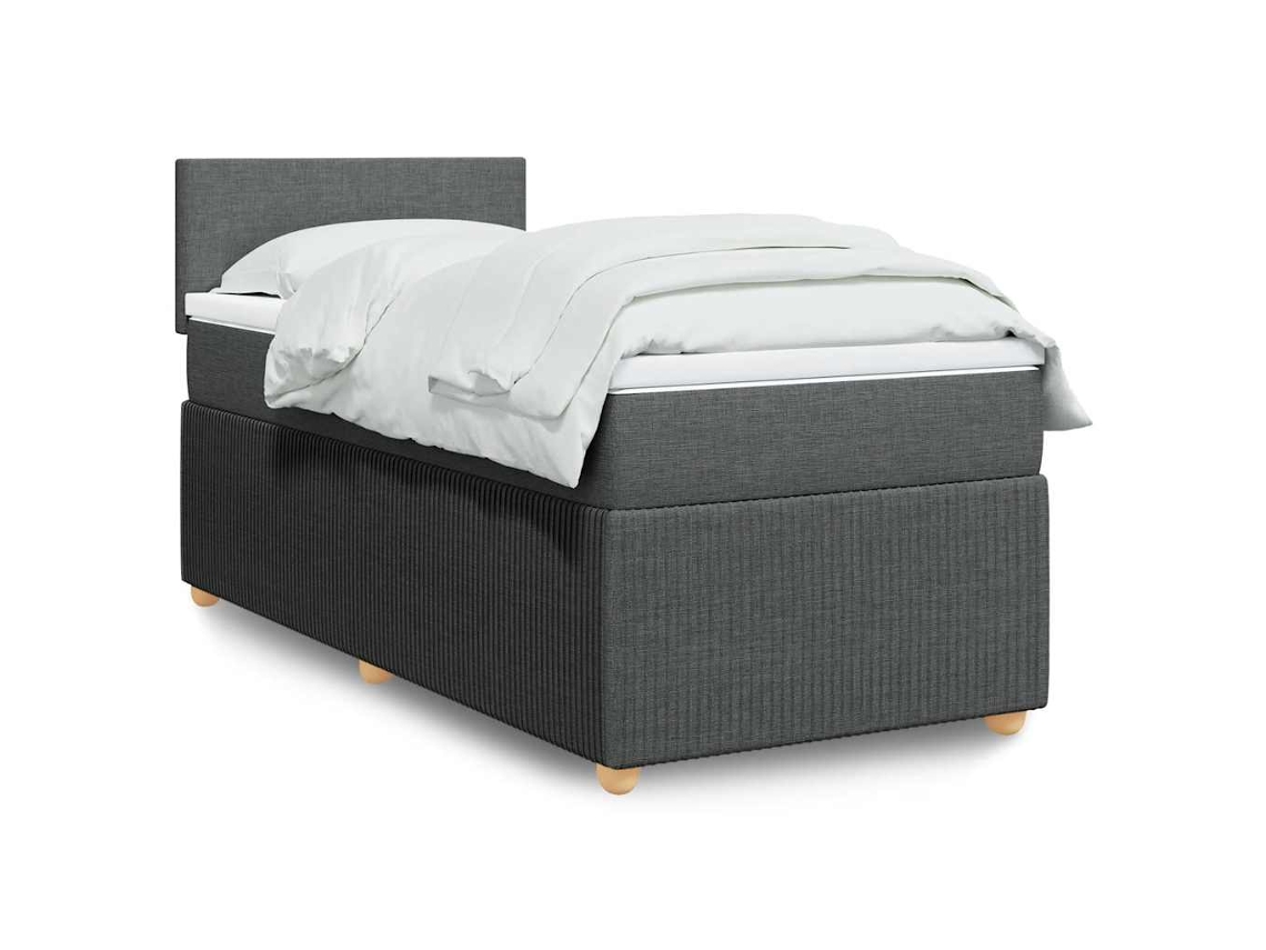 Cama Com Molas/colchão 90x190 Cm Tecido Cinza-escuro