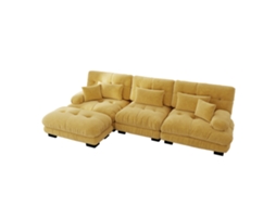 Sofá modular luxuoso em L - Sofá grande estilo nuvem para sala de estar, sofá-cama profundo com pufe, chenille amarelo