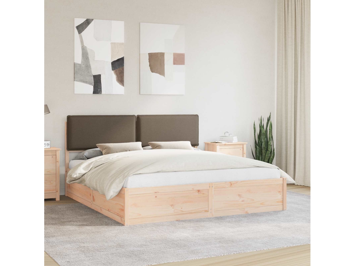 Vidaxl Estrutura De Cama Com Cabeceira Estofada Cinzento-acastanhado