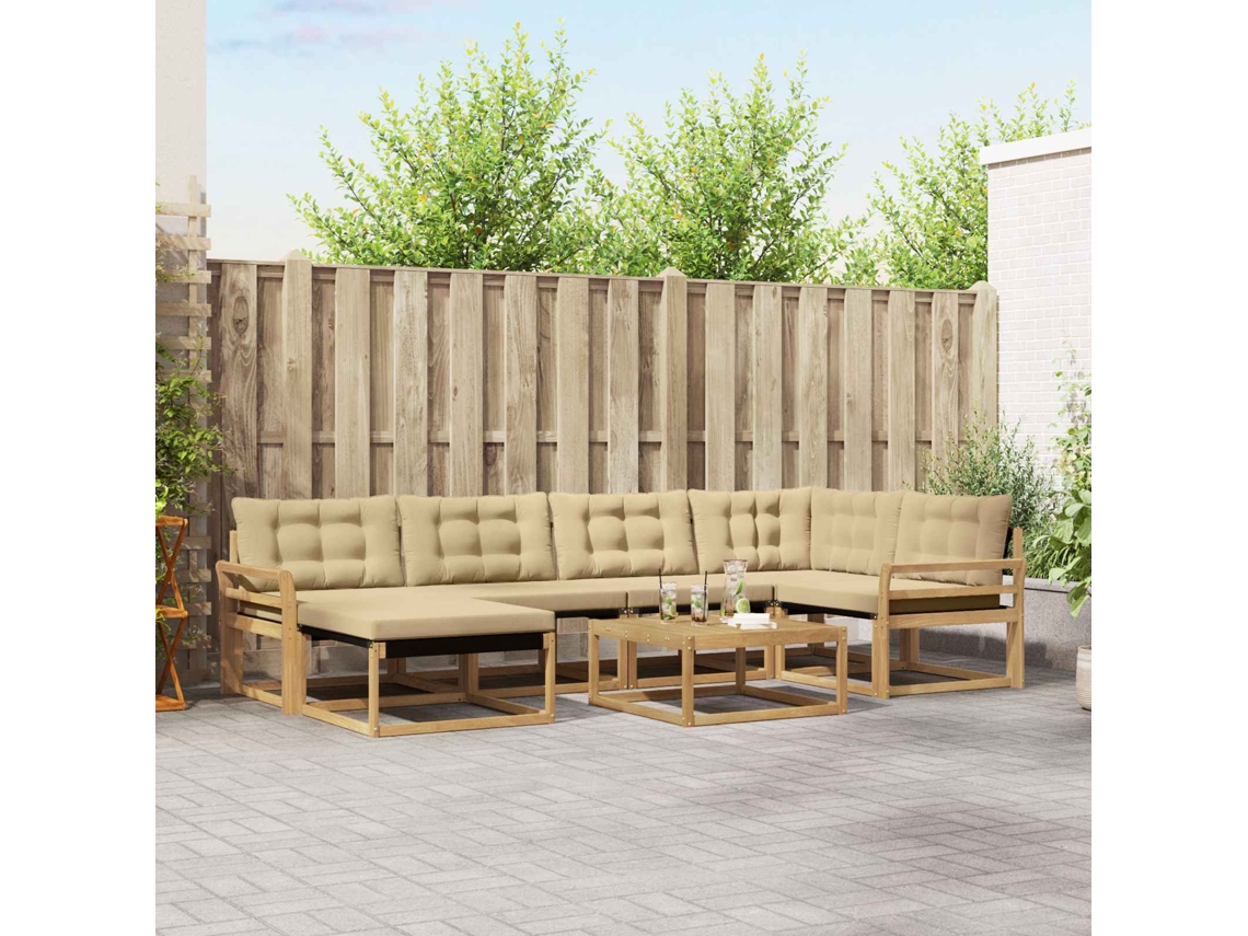 Vidaxl Conjunto De Sofás Para Exterior 7 Unid. Branco E Bege