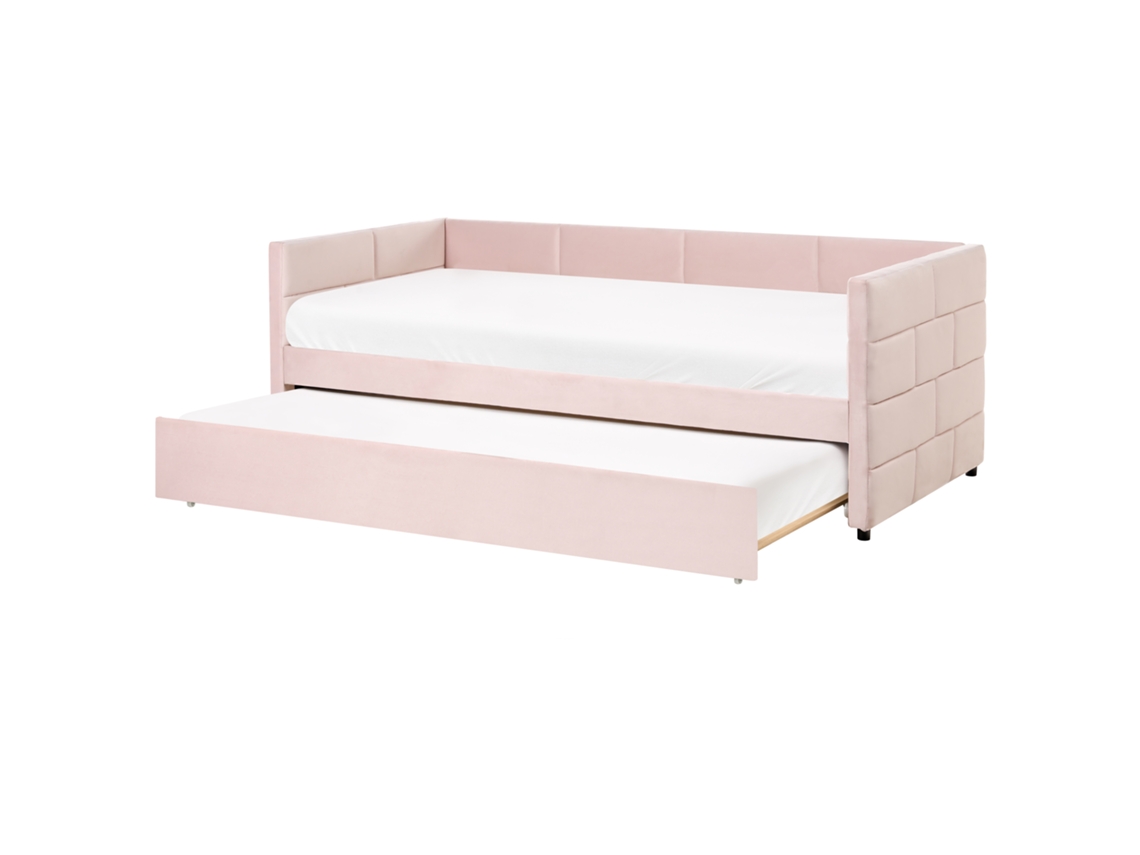 Cama Compacta Em Veludo Capitoné Beliani Chavonne De Veludo Rosa 90x200