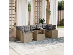 Vidaxl 8 Pcs Conjunto De Sofás P/ Jardim Com Almofadões Vime Pe Bege