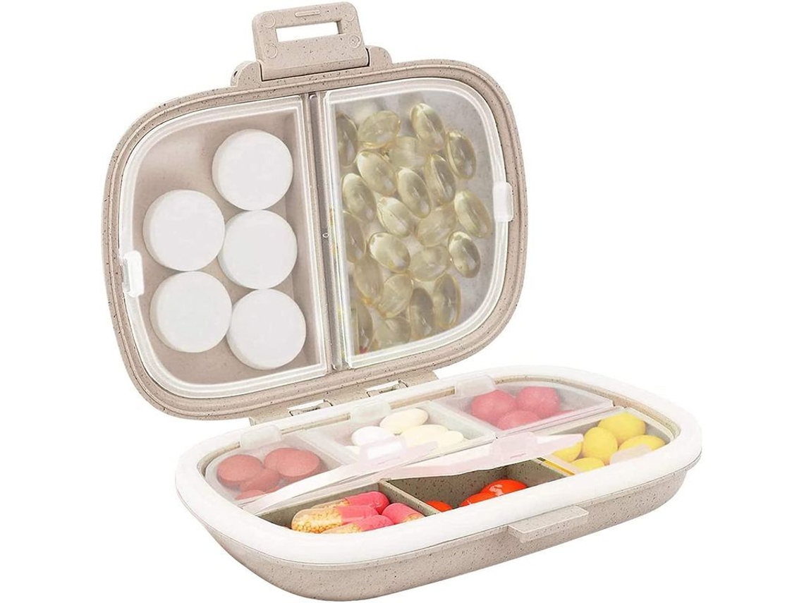 Organizador Diário de Remédios, Case Portátil com 8 Compartimentos para Vitaminas e Óleo de Fígado de Bacalhau