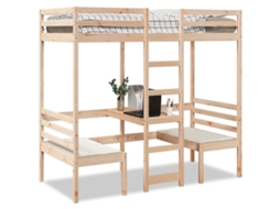 Vidaxl Cama Alta C/ Secretária/cadeiras 80x200 Cm Pinho Maciço
