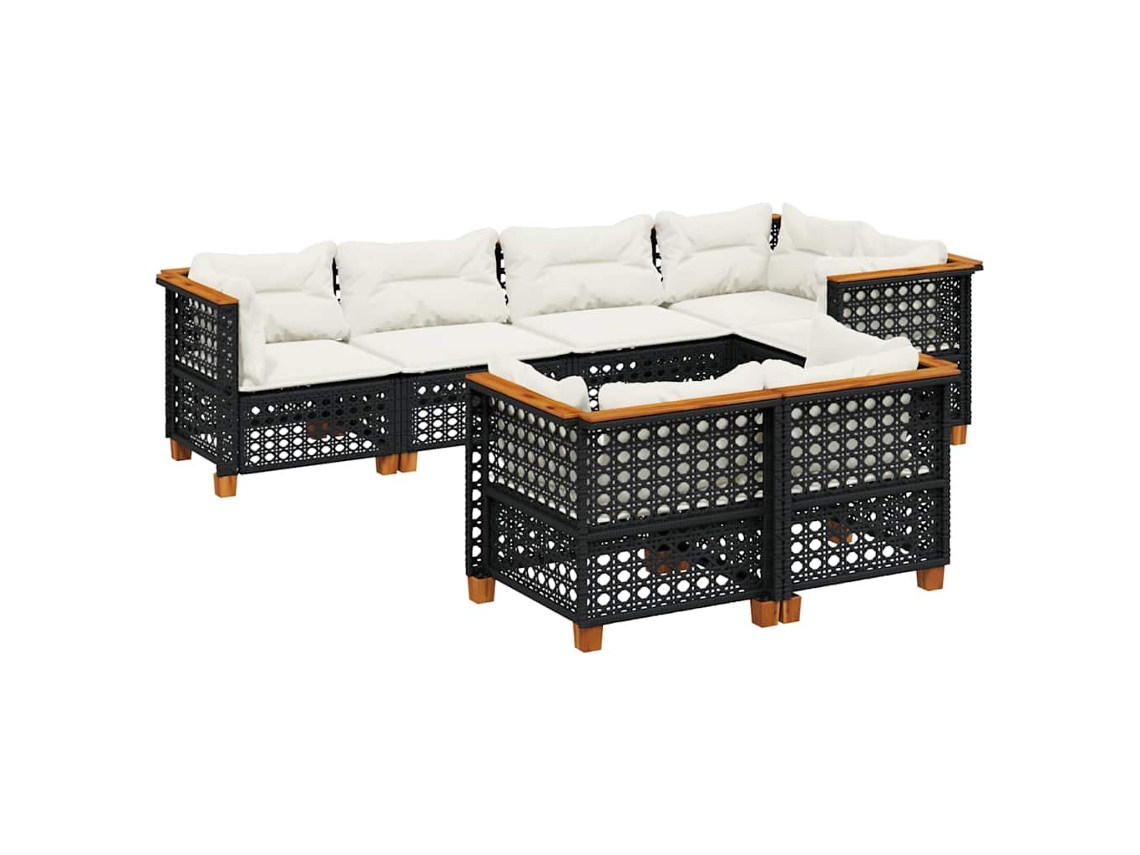 Maison Exclusive - 7 Pcs Conjunto De Sofás P/ Jardim C/ Almofadões Vime Pe Preto