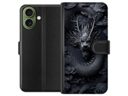 Capa Carteira Compatível Com Apple Iphone 17. Dragão Detalhado Em Alto Relevo Escuro Com Montanhas E Nuvens, Um Motivo De Fantasia Poderoso E Exclusiv