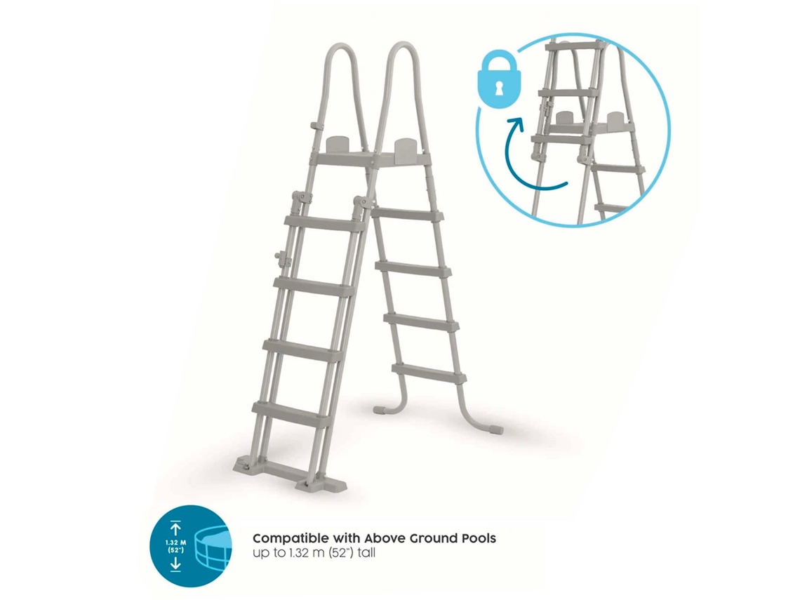 Escalera De Seguridad Para Piscinas Bestway Flip Lock 76,5 X 124,5 X 135/191,5 Cm Para Piscinas Desmontables De 132 Cm De Altura