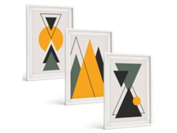 Galeria De Pinturas Murais Formas Geométricas Abstratas Moldura Branca Quadros Para A Sala De Estar Espelharte (3 Piezas De 40x60 Cm)