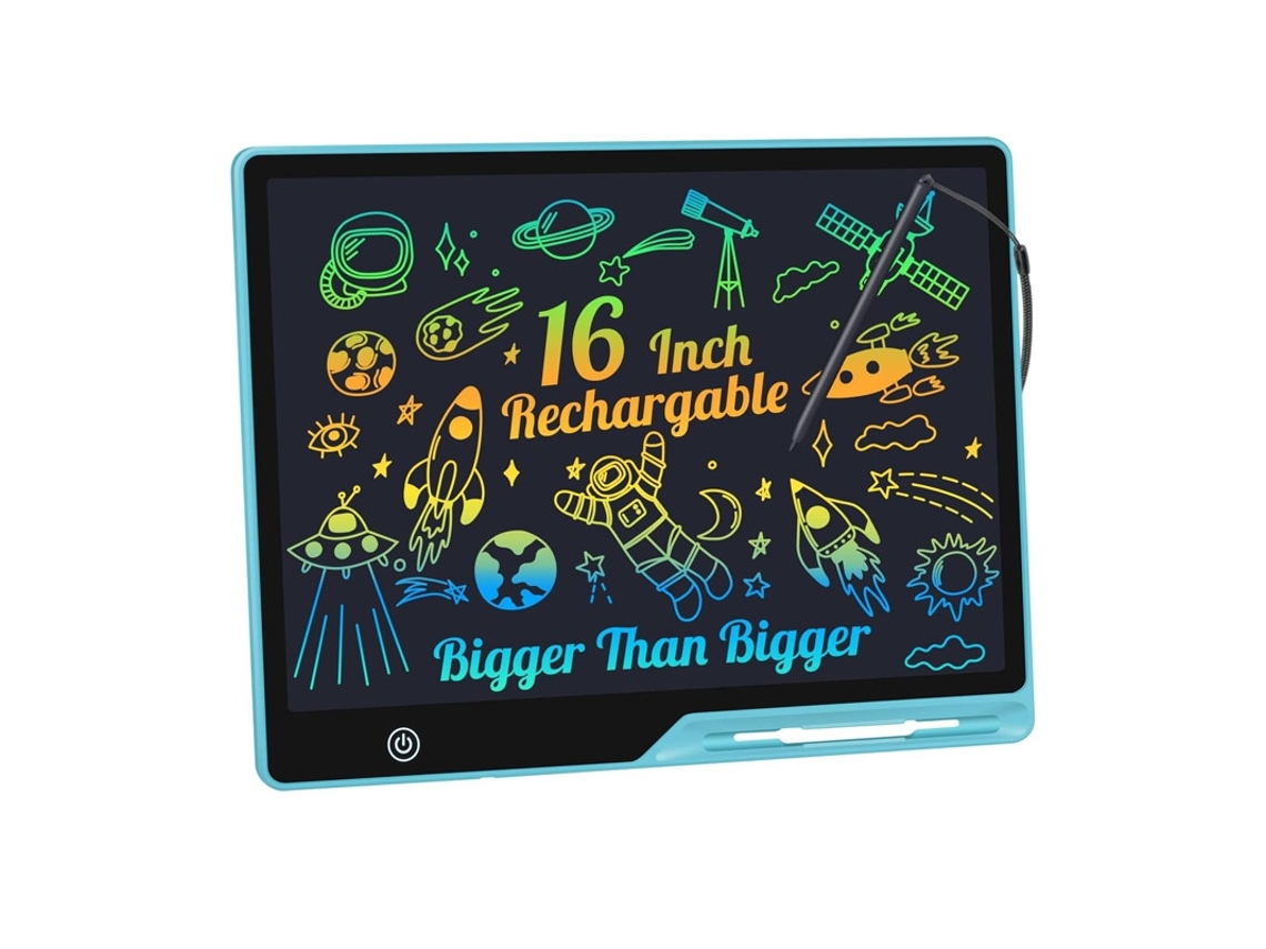 Tablet De Escrita Lcd, 16 Polegadas, Lcd, Azul, Para Desenho, Notas E Aprendizagem Infantil Tressino